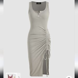 Rib Button Drawstring Midi Dress